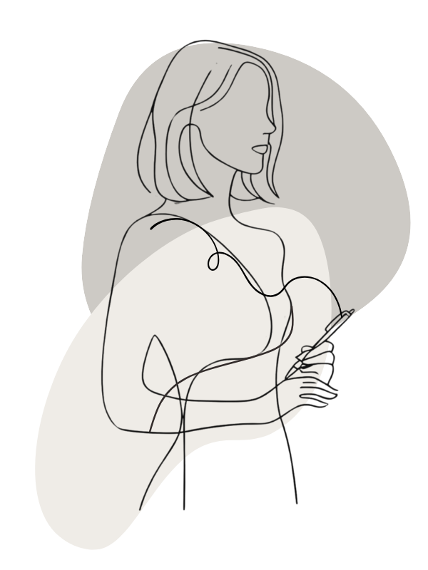 Kobieta copywriter z długopisem w dłoni.